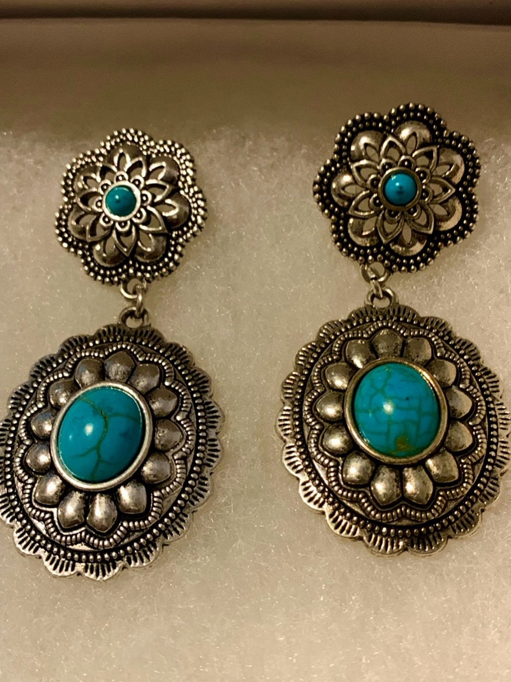 Turquoise and silver tone pierced earrings Gold